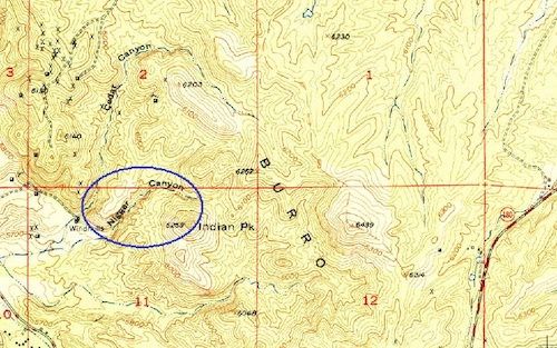 former name of negro canyon topo map usgs 1950 blue circle 60