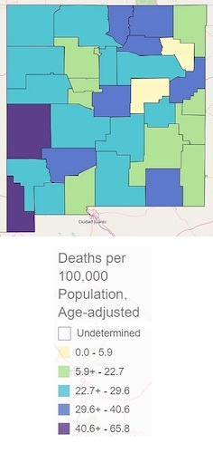 suicide deaths map of new mexico counties 2015 2019 state of new mexico department of health three 50 two