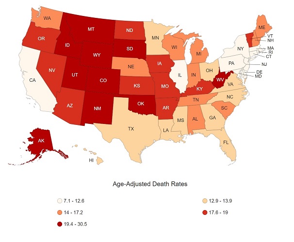 suicide deaths map of united states 2020 cdc three 50